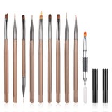 10 Stück Nailart Pinsel Set, Braun Nail Art Borstar Nailart Design Pinsel Nageldesign Pinselfür Gelnägelfür Heimwerker Maniküre Salon Zuhause Nailpinsel Set