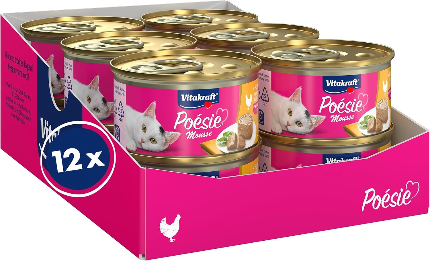 Vitakraft Poésie Mousse, våt kattmat, luftigt skum, med kyckling, utan tillsatt socker eller spannmål (12 x 85g)