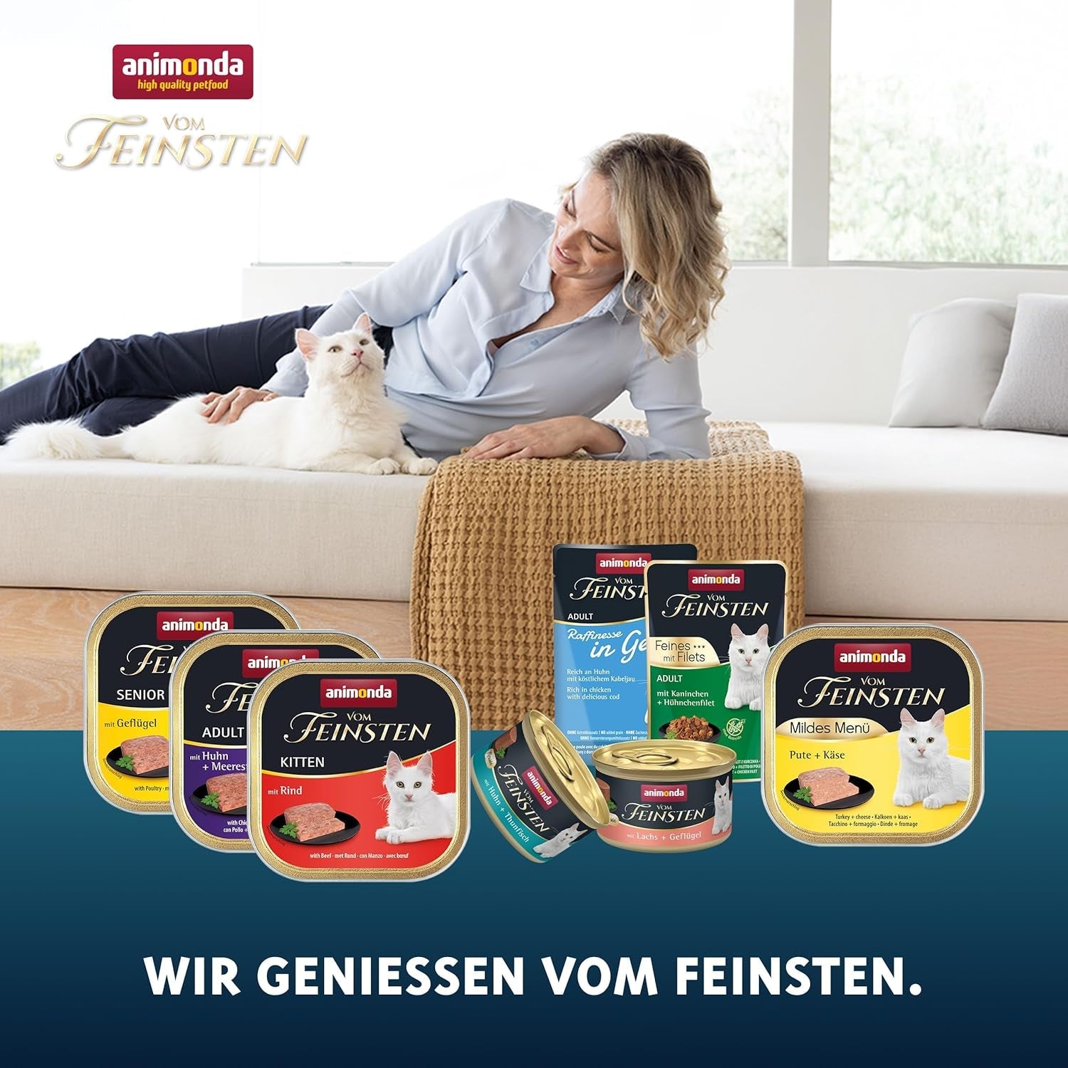 animonda Vom Feinsten Adult Gourmet Variety (32 x 100 g), spannmålsfritt och sockerfritt våtfoder för vuxna katter med en oemotståndlig gourmetkärna.
