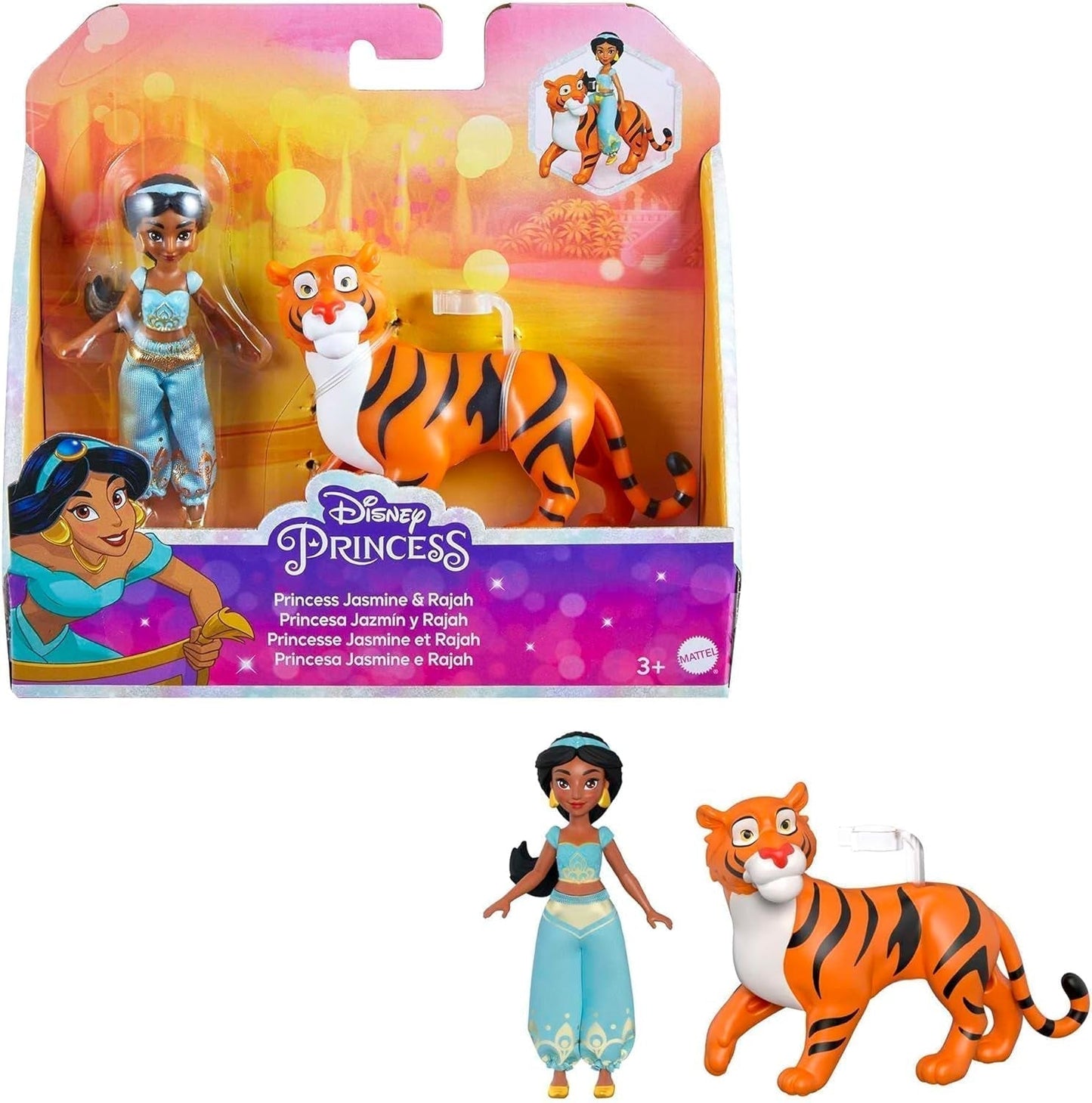 Mattel Disney Princess Toy Jasmine Mode rörlig docka med gnistrande kläder och tillbehör Disney film inspirerad barnpresent HLW12 Naty Shop Dolls Little Jasmine Tiger Rajah