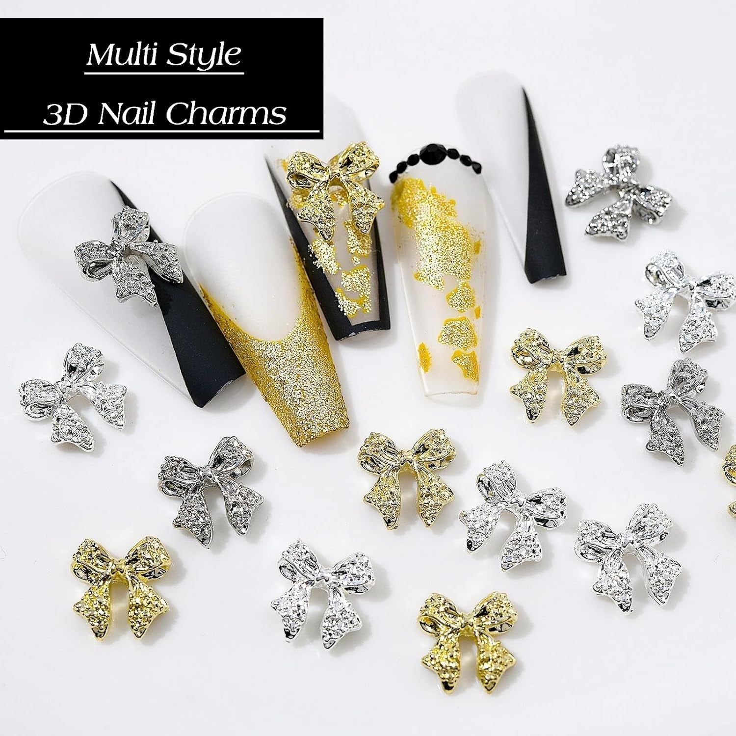 30st Nagelbågar i metall, Guld Silver Gråa rosetter, Nageltillbehör, Nageldekorationer för kvinnor och flickor, Nail Art Design