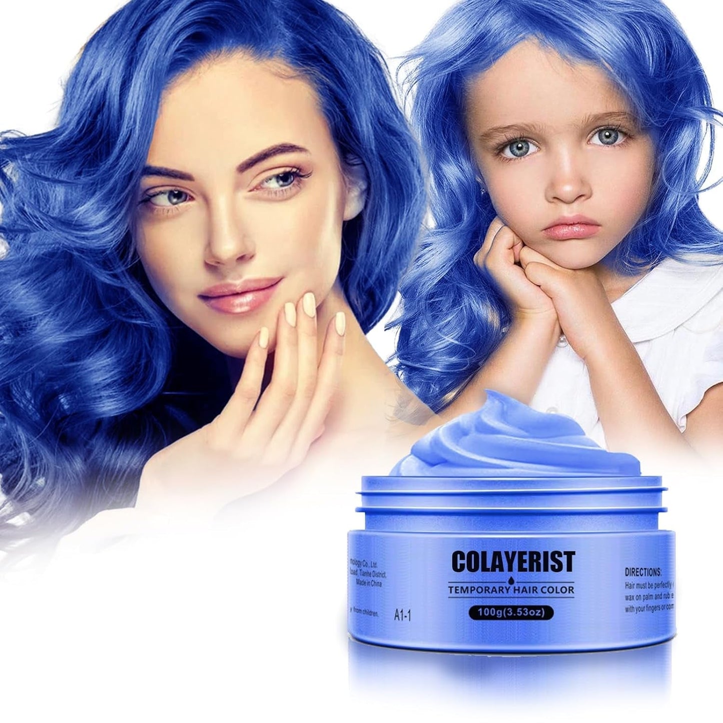 COLAYERIST Tvättbar Svart Tillfällig Hårfärg Hårfärgsvax för män och kvinnor Hårmascara för fest eller cosplay utan stök hårfärgsprodukter Hårfärgning Naty Shop Blue