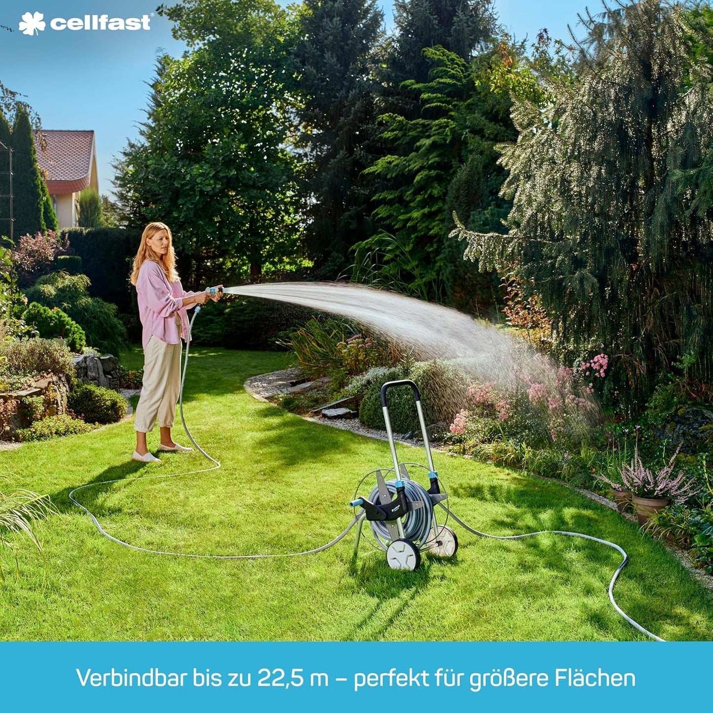 Cellfast SPRING bevattningsslang, trekanalig bevattningsslang med fulla kopplingar, tillverkad av högkvalitativ tråd, UV-beständig, 15 m, 1/2 tum, 19-022, flerfärgad, 38x38x8 cm