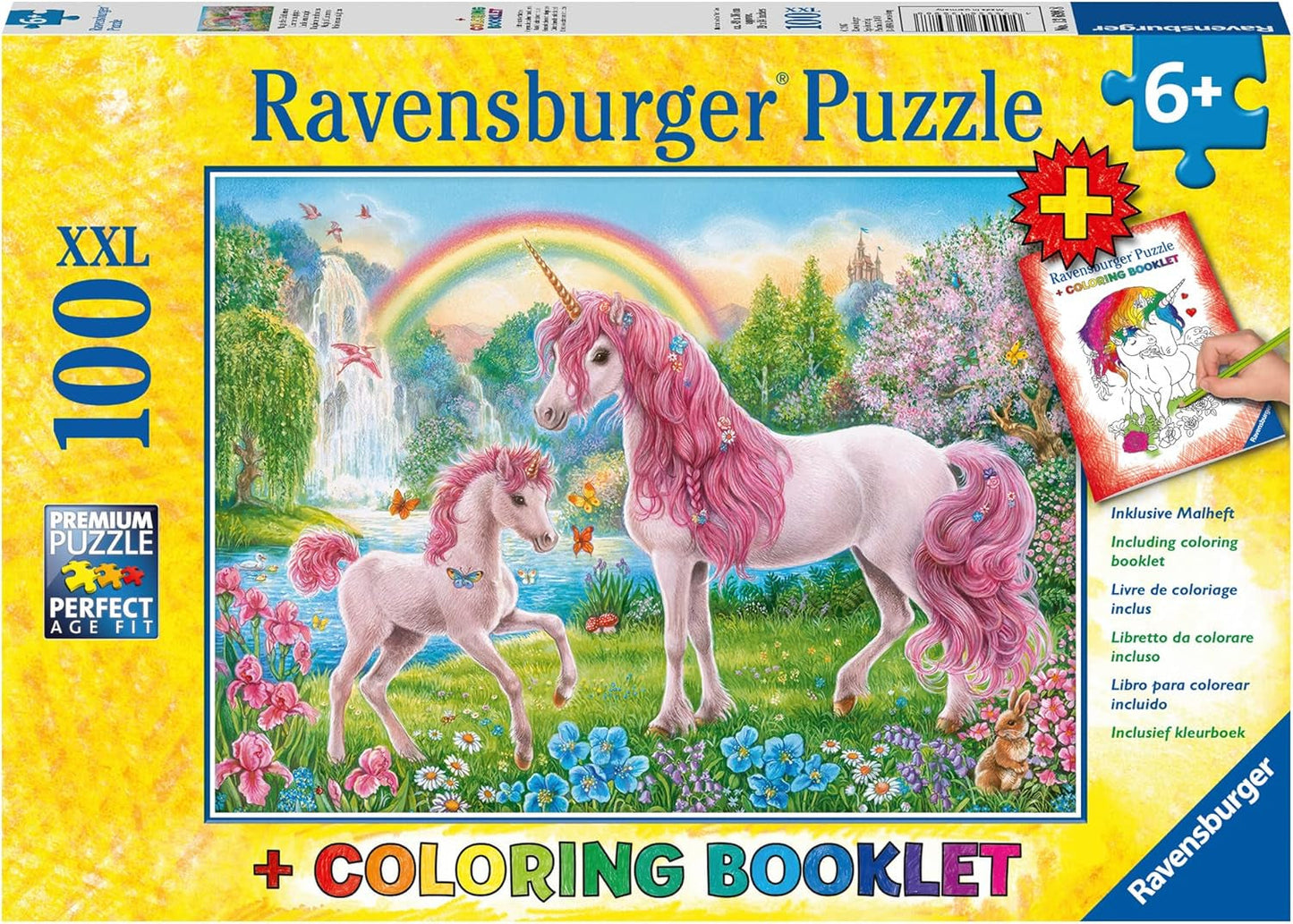 Ravensburger pussel för barn - 13698 Magical Unicorns - Unicorn pussel för barn från 6 år och uppåt, Med 100 bitar i XXL-format, Inkluderar målarhäfte Puzzle Naty Shop Single
