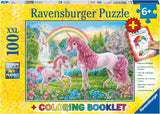 Ravensburger pussel för barn - 13698 Magical Unicorns - Unicorn pussel för barn från 6 år och uppåt, Med 100 bitar i XXL-format, Inkluderar målarhäfte Puzzle Naty Shop Single
