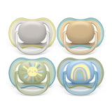 Philips AVENT ultraluftnappar - paket med 4 BPA-fria, andningsbara nappar för bebisar mellan 0 och 6 månader, inklusive bärväska och sterilisering, färg sol/regnbåge (modell SCF085/65)