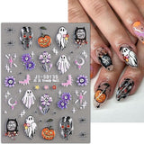 JMEOWIO 3D Nagelsticker Halloween Nail Art Sticker Selbstklebend Nagelaufkleber 5D Stereoskopisk Süßer Geisterkürbis Dekoration Nageldesign Zubehör 4 Blatt