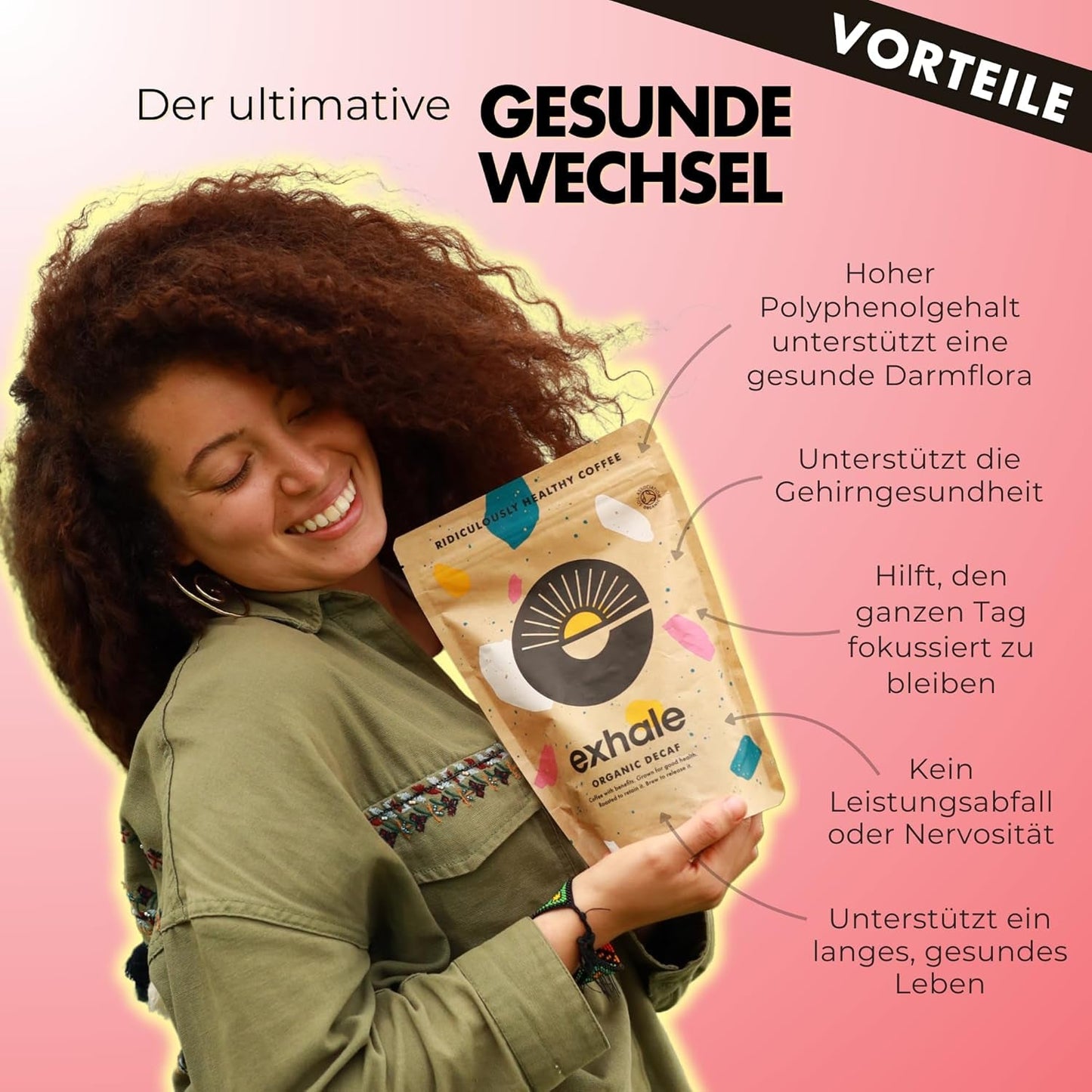 EXHALE Bio GANZE BOHNEN – Dunkel Gerösteter Kaffee – 450g Packung – Mykotoxinfrei & Geeignet für Bulletproof Coffee – Single Origin och 100% Arabica Bohnen