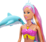 Simba Steffi Love Mermaizing Mermaid Doll med regnbågsljusfunktion, extra långt hår, delfinfigur och hårklämmor, 39 cm höjd, prova-mig-funktion, åldrar 3+