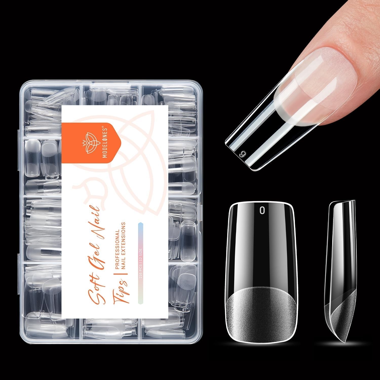 Modelones Nail Tips 216 bitar - Heltäckande Nail Tips Set, Soft Gel Tips Set, Pre-Polishing PMMA Resin Nail Tips, DIY Lime On Nail Art konstgjorda naglar, korta mandlar XS