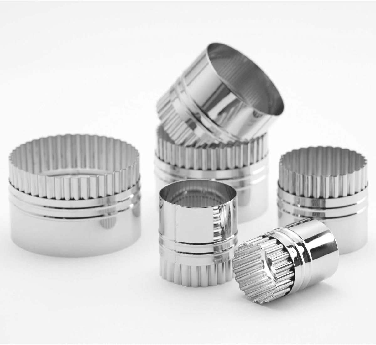 Thermohauser kexformsats (rostfritt stål), runda, släta/böjda kanter, 6 stycken, diameter 5,0-11,4 cm, förpackad i en plåtlåda
