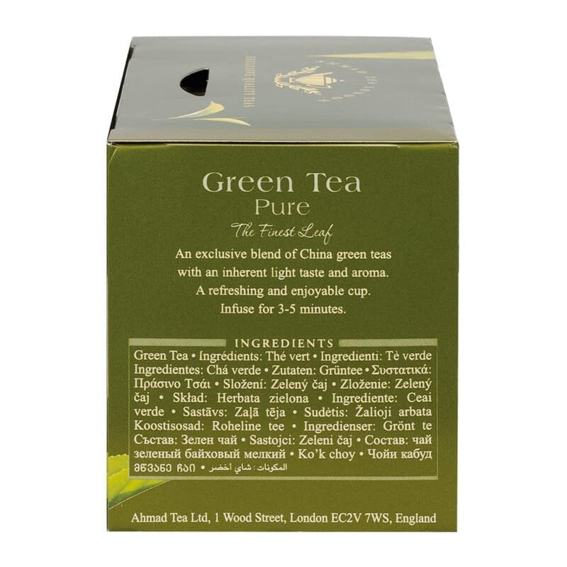 Ahmad Tea - Grönt te - Smakförseglade individuellt förpackade tepåsar med 2 g te per portion - 20 bandade tepåsar (paket med 2)