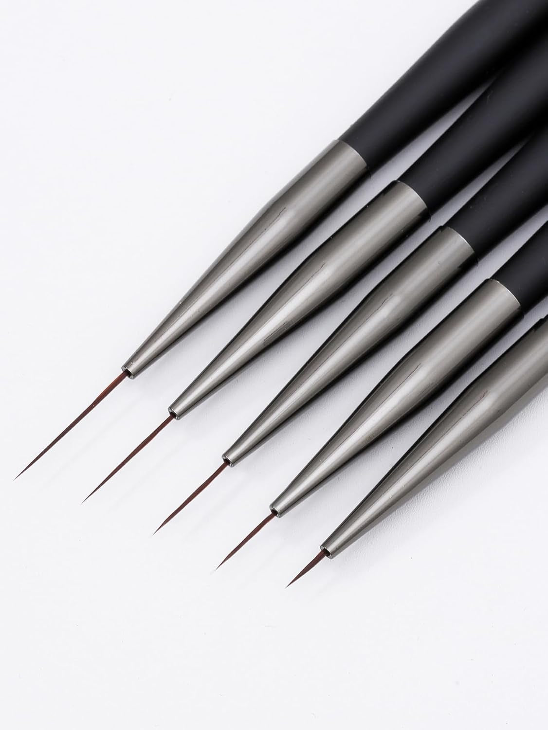 Nagelkunst-Pinsel, 5 Stück, Nailart-Pinsel, Punktierstift-Werkzeuge, Malkunst-Design-Pinsel-Set Für Lange Linien, Dünne Details, Feine Zeichnungsgrößen 7/9/11/15/22 Mm, Black