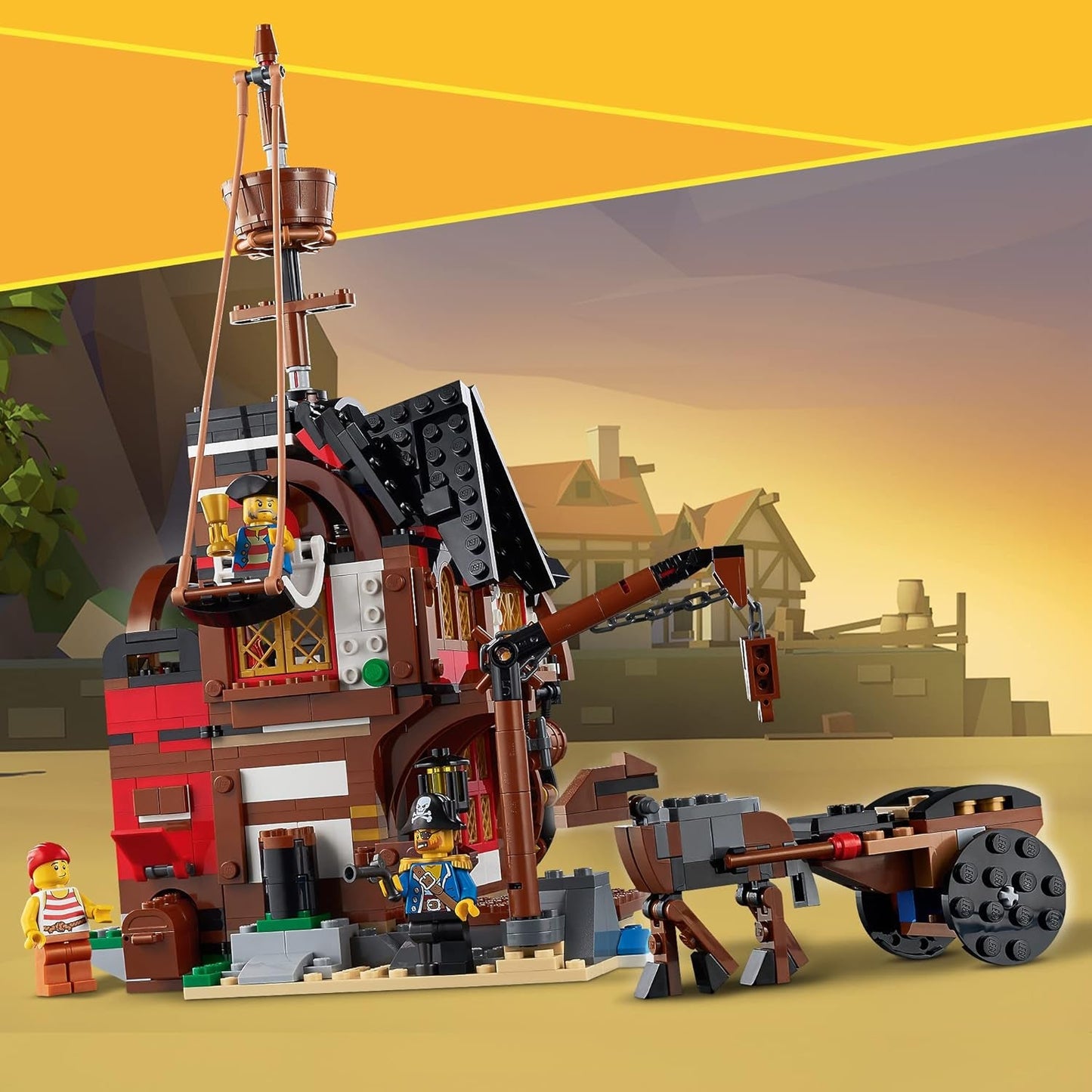LEGO Creator 3-i-1 piratskeppsset, leksak med 3 byggalternativ, bygg en piratkrog eller skalle Pirate Island, innehåller 3 rollspelsäventyrsminifigurer 31109 Byggset Besuche den LEGO-Store