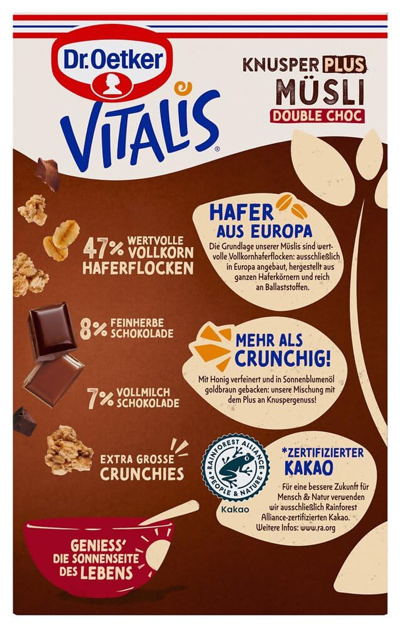 Dr. Oetker Vitalis KnusperPlus Double Chocolate: Krispig müsli med mjölk och mörk choklad, förpackning om 7 (7 x 450g)