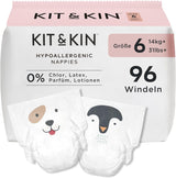 Kit & Kin Premium blöjor, storlek 4 (9-14 kg), 128 antal, växtbaserade och allergivänliga, tillförlitligt läckskydd, vegan och grymhetsfri