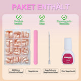 False Nails Set - 240 st Korta fyrkantiga naglar Soft Gel Model Naken Vit Gradient Fake Natural Lime On Fake Nails For Women DIY (Nude Gradient, 240X)
