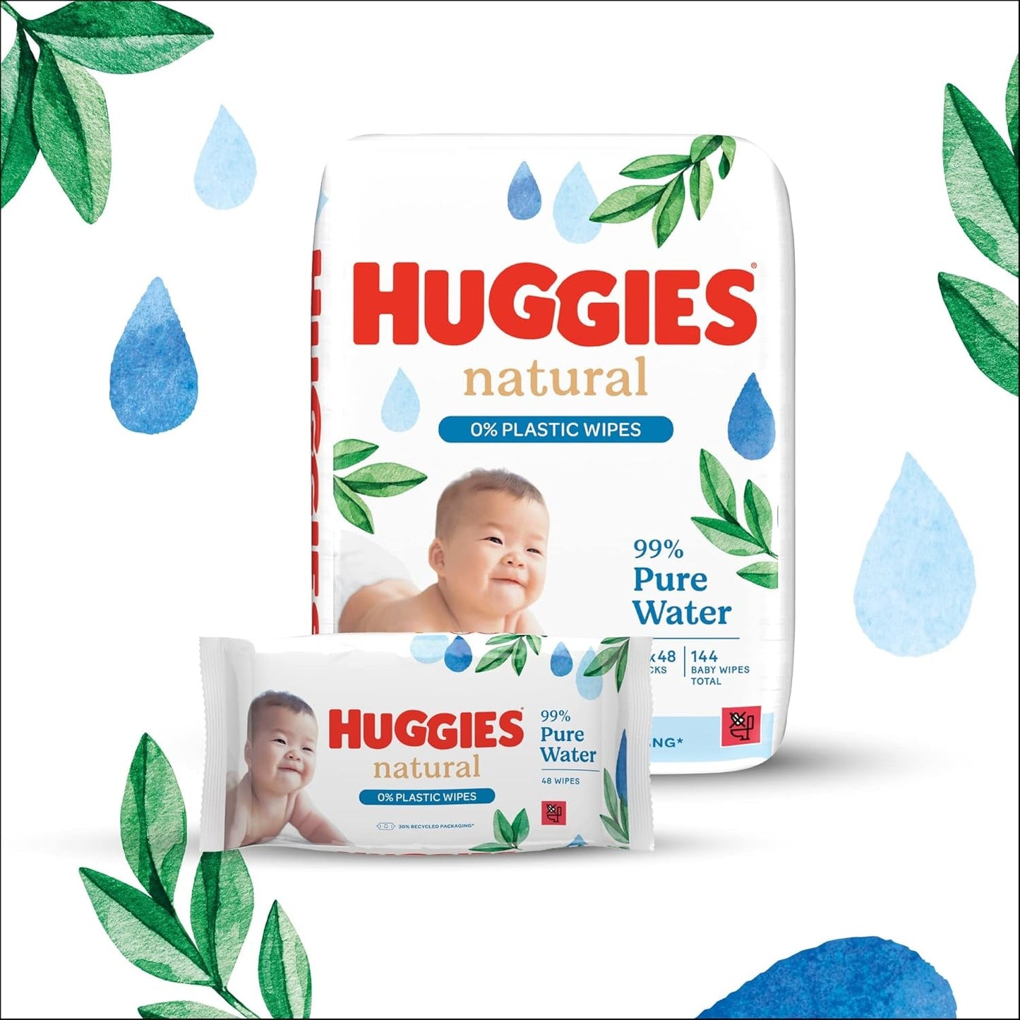 Huggies naturligt biologiskt nedbrytbara våtservetter för känsliga bebisar, 8 x 48 våtservetter, bulkpack