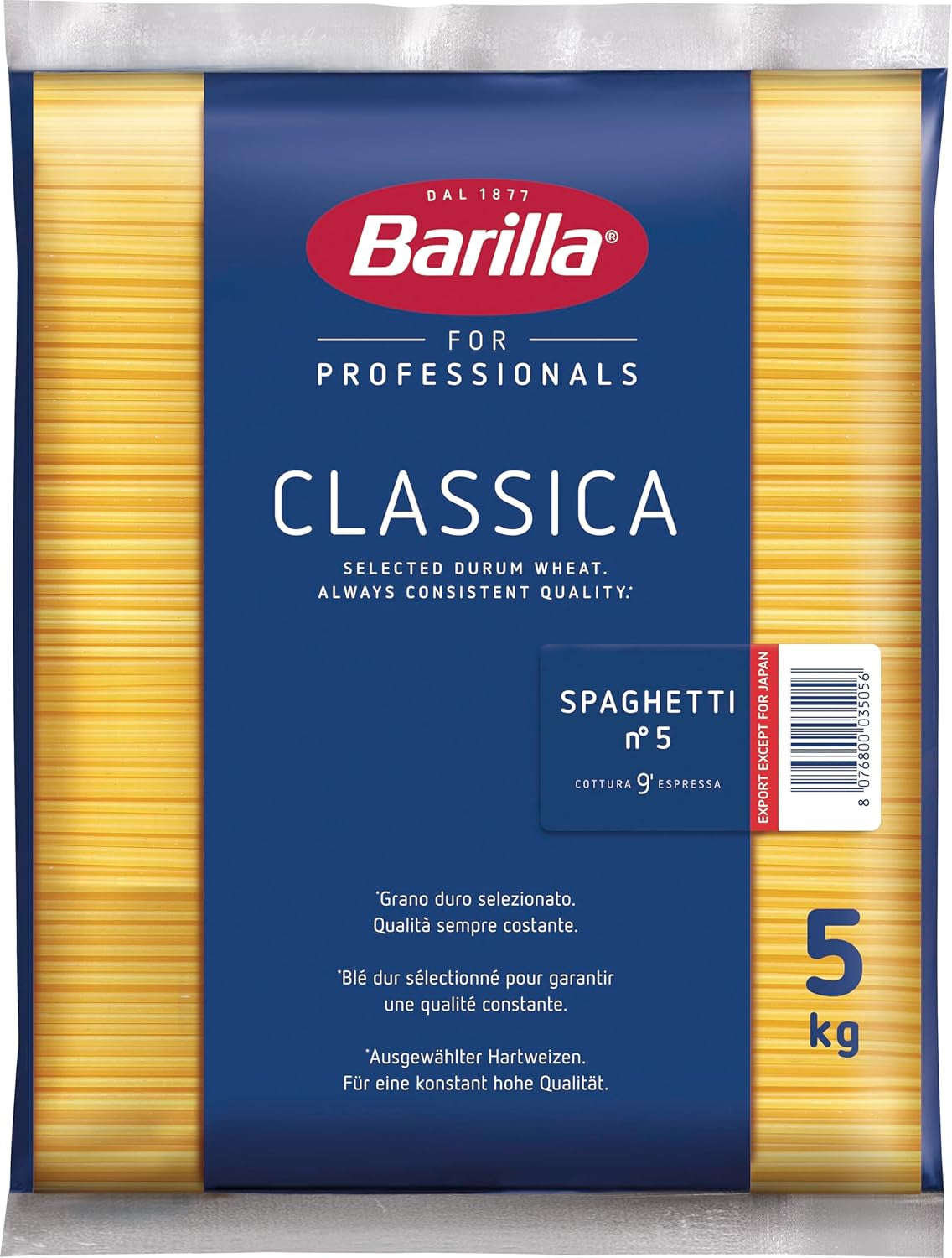 Barilla Durum Wheat Spaghetti Pasta nr. 5 – Förpackning om 1 (1x5 kg)