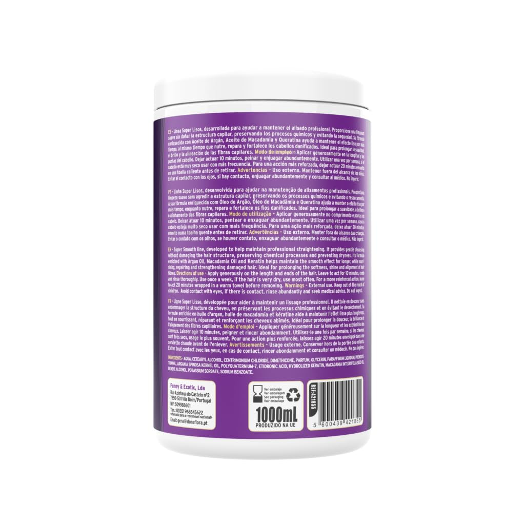 Super Smooth hårmask 1000ml - Med arganolja, macadamia och keratin - Vårdar, reparerar och stärker - För silkeslen, glans och len fibrer - Fri från sulfater och parabener Naty Shop hårmask