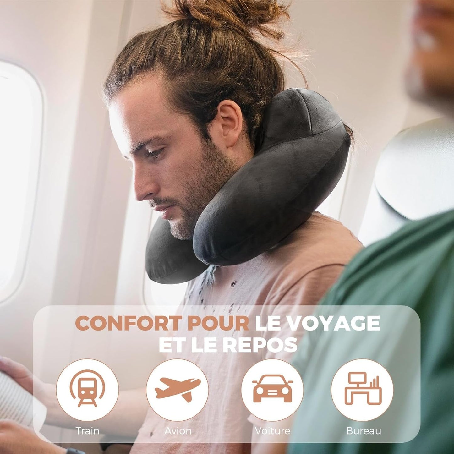 Uppblåsbar resekudde, resekudde med sovmask + öronproppar + bärväska, superlätt och bärbar, perfekt för flygplan, bil, hem, kontor, svarta Naty Shop resekuddar