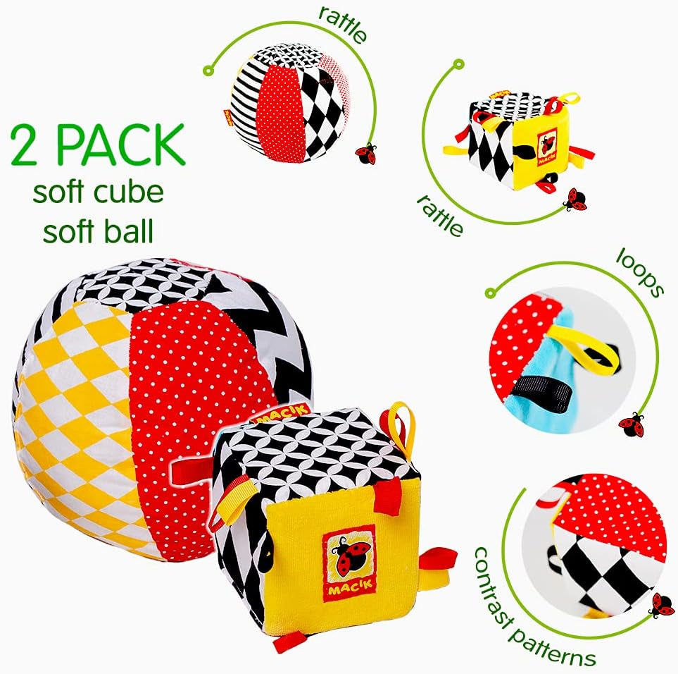 magdum 2 set babykubspel + tygboll - motorisk leksak från 1 år - leksak för barn 6 månader - Montessori-leksak - pedagogisk leksak 1 år - present till barn - boll för barn - kub för barn - presenter för barn Leksaker Bebe Naty Shop
