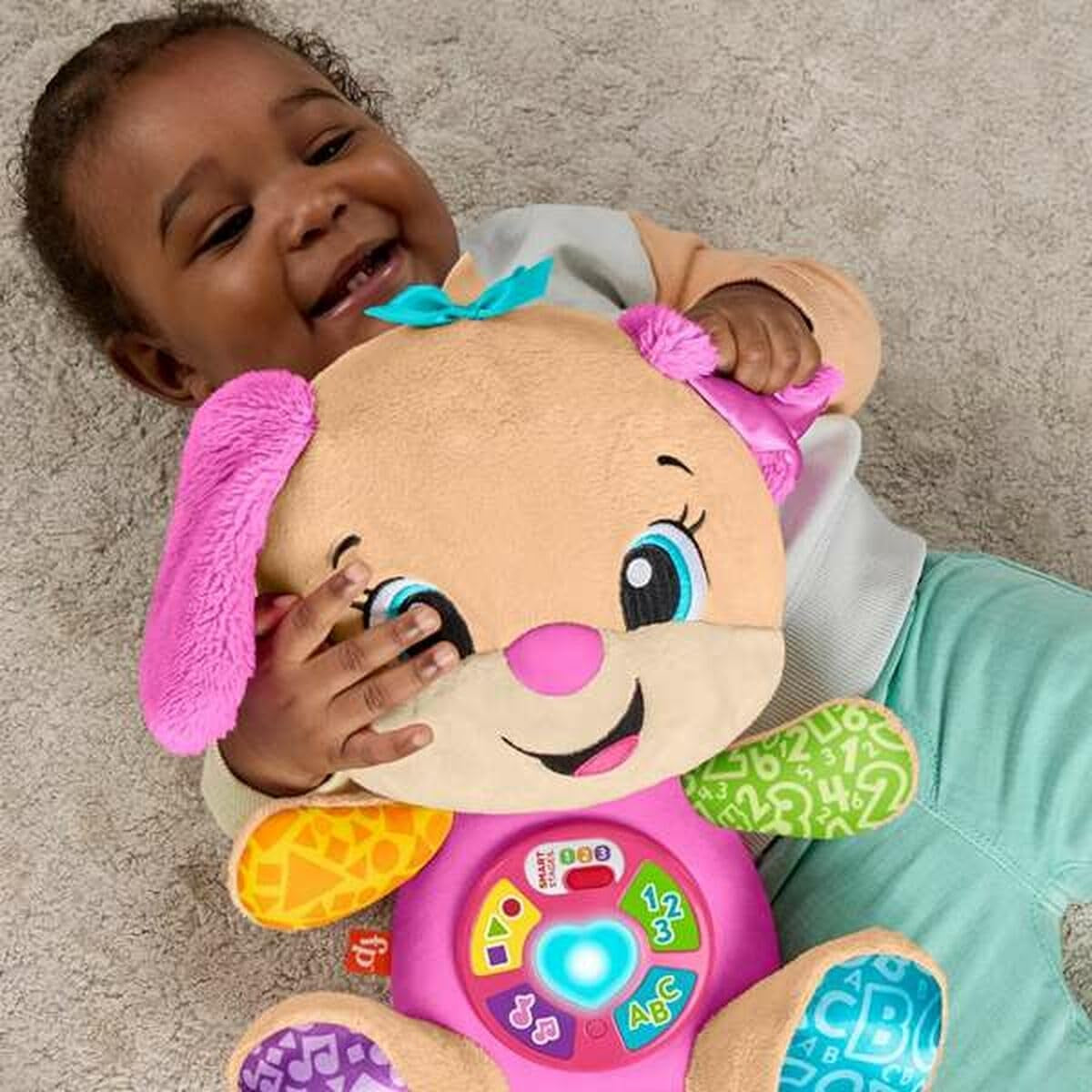 Fisher-Price Laugh & Learn JFD35 mjuk leksak med Smart Stages Musikalisk inlärningsleksak för spädbarn från 6 månader, flerspråkig version: italienska, spanska, portugisiska, engelska, JFD35 Baby Toys Naty Shop