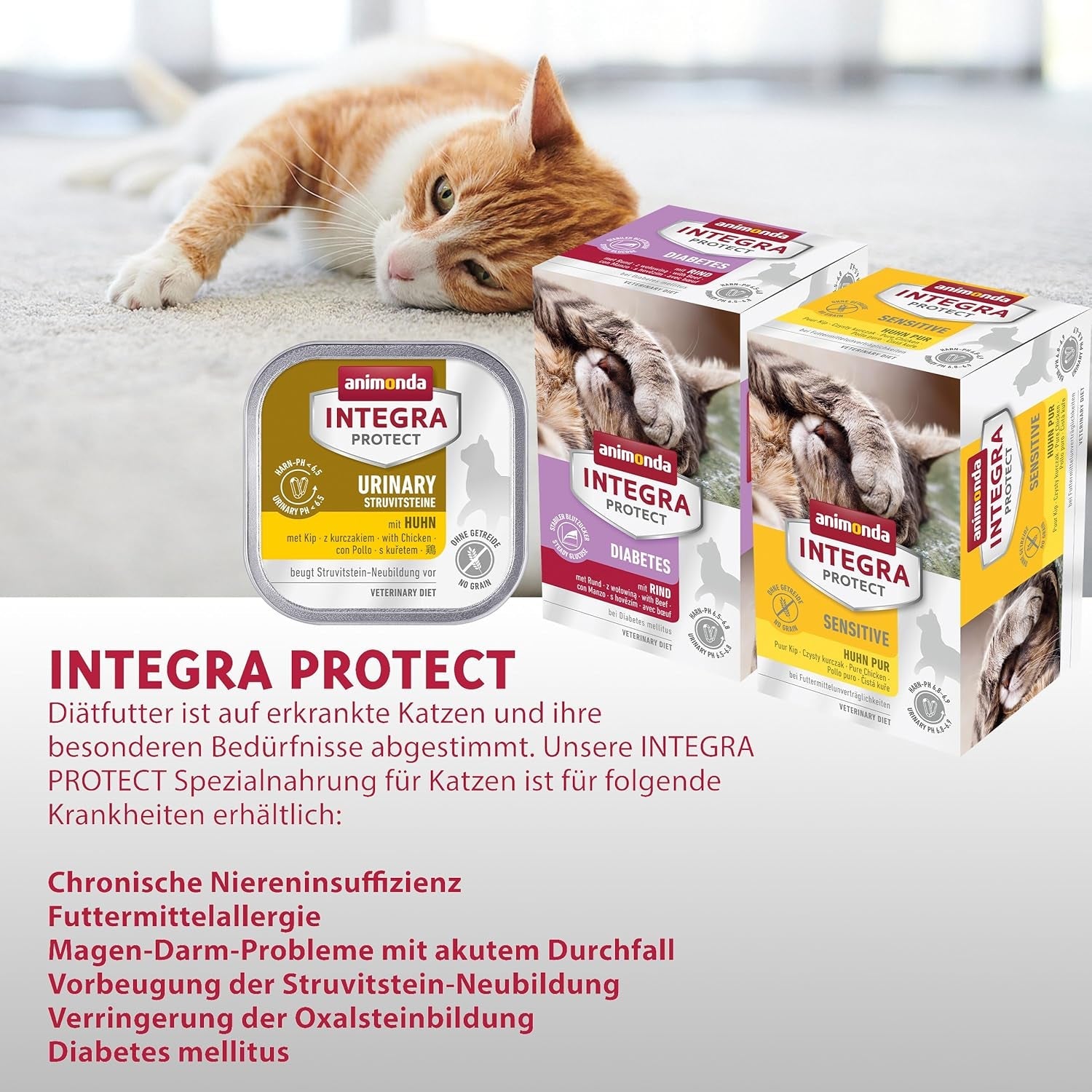 animonda INTEGRA PROTECT Diabetes med fjäderfä (16 x 100 g), våtfoder för diabetiska katter, dietiskt foder för diabetiska katter, våtfoder utan socker