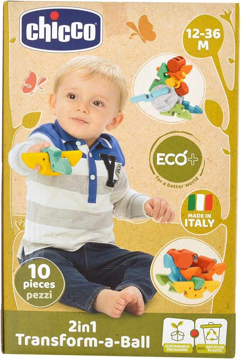Chicco 2 i 1 babys första kreativa boll - Eco+ 12-36 månader Babyleksaker Naty Shop