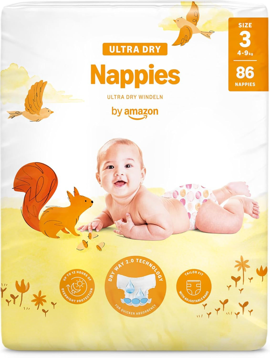 Amazon Ultra Dry blöjor, storlek 3 (4-9 kg) - månadslåda, vit, antal 172 (2 förpackningar om 86) (tidigare Mama Bear, identisk produkt)