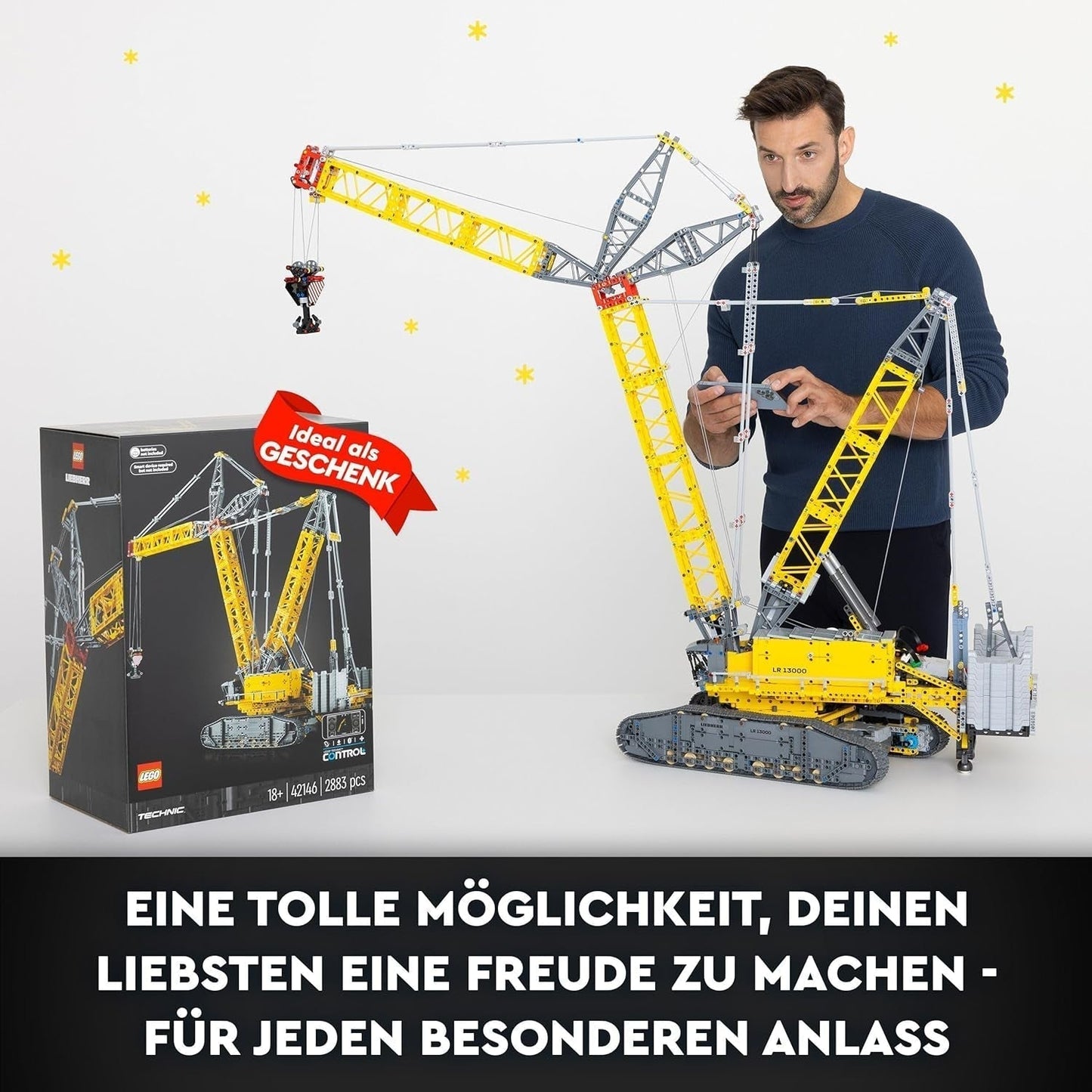 LEGO Technic Liebherr LR 13000 Bandkransats, bygg den bästa fjärrstyrda byggfordonsmodellen med Control+-appen, kran med vinschsystem och lyftarm, stor modellsats för vuxna 42146 Besuche Den LEGO-Store byggset