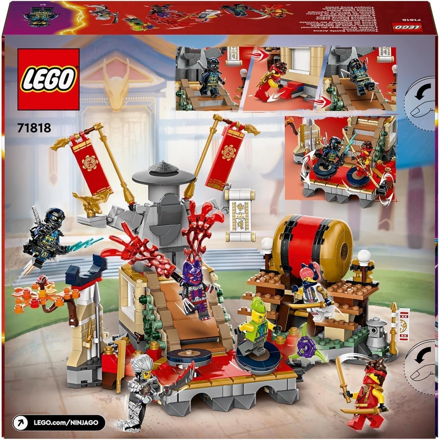 LEGO NINJAGO Tournament Arena Äventyrsleksak för barn Ninja lekset med 6 minifigurer Samling Byggset Födelsedagspresent för 7 år gamla pojkar och flickor 71818 Byggset Besuche den LEGO-Store