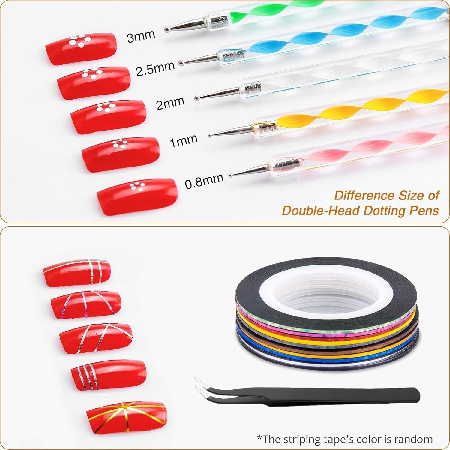 MELLIEX 45 Stück Nail Art Dekoration Zubehör Set, Nägel Pinsel Strasssteine ​​Glitzer Goldfolie Nageldesign Dotted Pen Streifenband Für Nagelkunst Maniküre Set