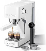AMZCHEF 20 bars espressomaskin, LED-skärm, professionell mjölkskummare och ånglans av rostfritt stål, 1,5 l avtagbar tank, 1350 W snabbuppvärmning, vit
