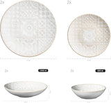 MÄSER 935079 Modern vintage servisset för 2, morisk design, 8-delad bordsservering, högkvalitativa keramiska tallrikar och skålar, stengods, vit