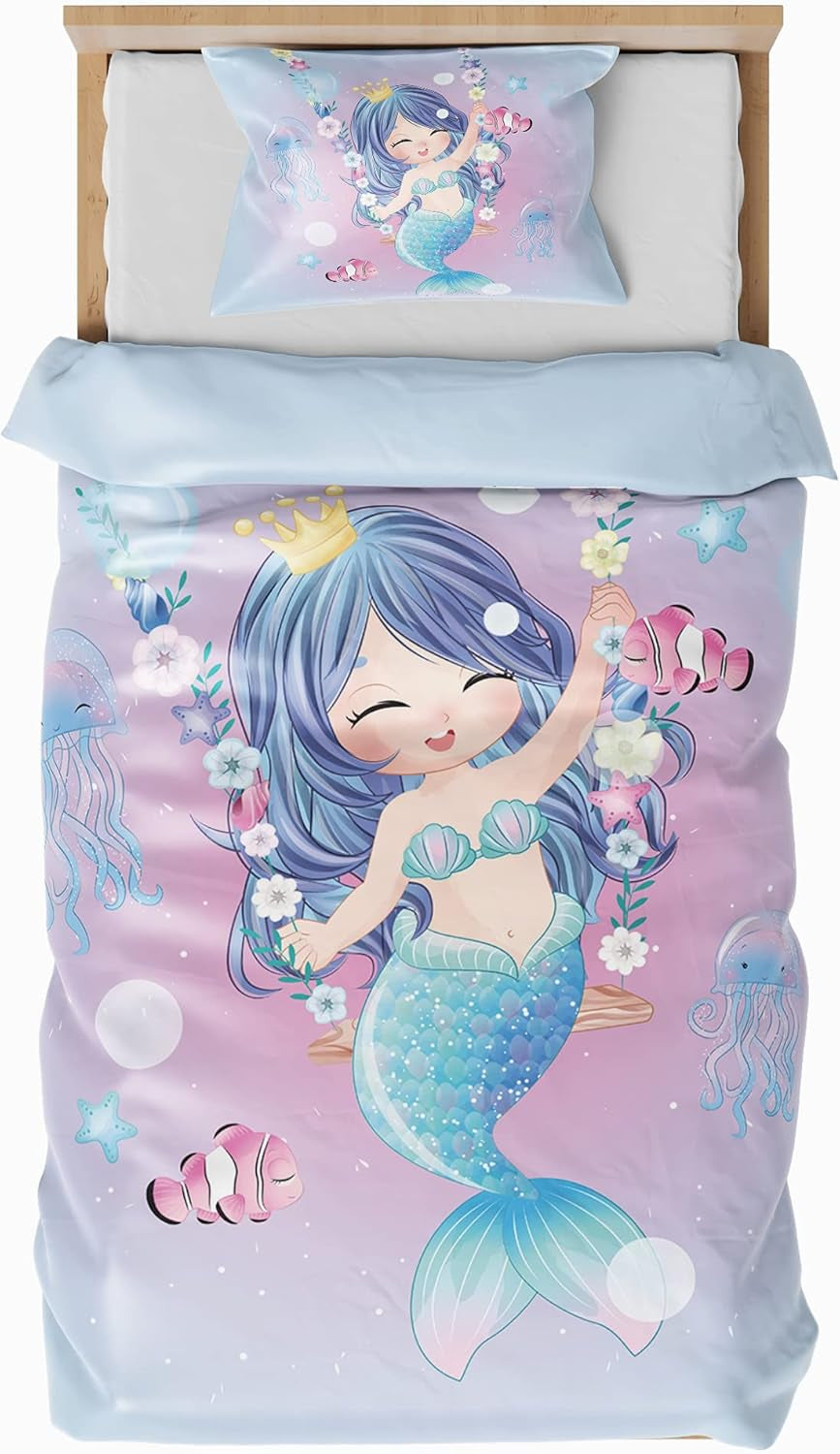 Sängkläder för barn, olika storlekar och olika animerade karaktärer Sängkläder - barn Naty Shop Mermaid (modell 1) 135X200Cm+80X80Cm