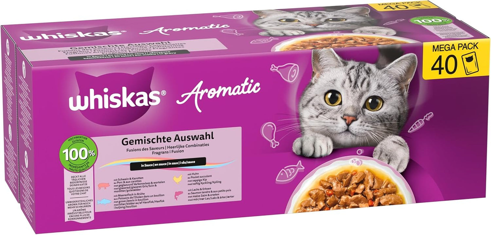 WHISKAS Våt aromatisk kattmat i sås 40 x 85g Urval av fisk
