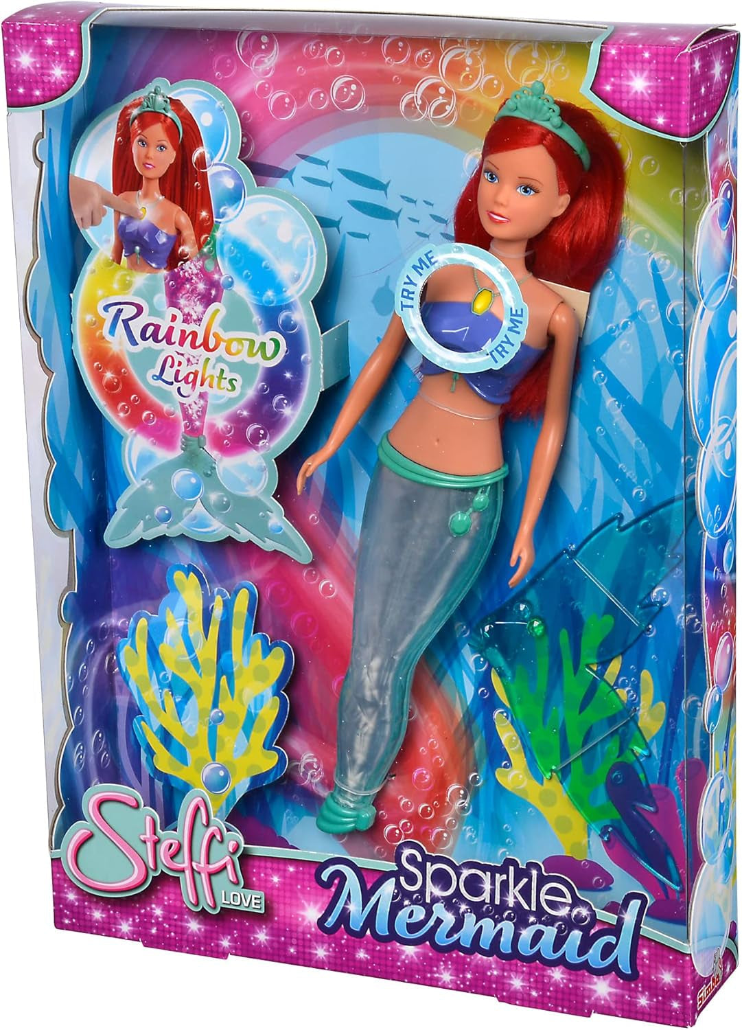 Simba 105733656 - Steffi Love Sparkling Mermaid Doll (39cm) - Glödande sjöjungfrufärg som ändrar lysande regnbåge Vattentät leksak för barn från 3 år och uppåt