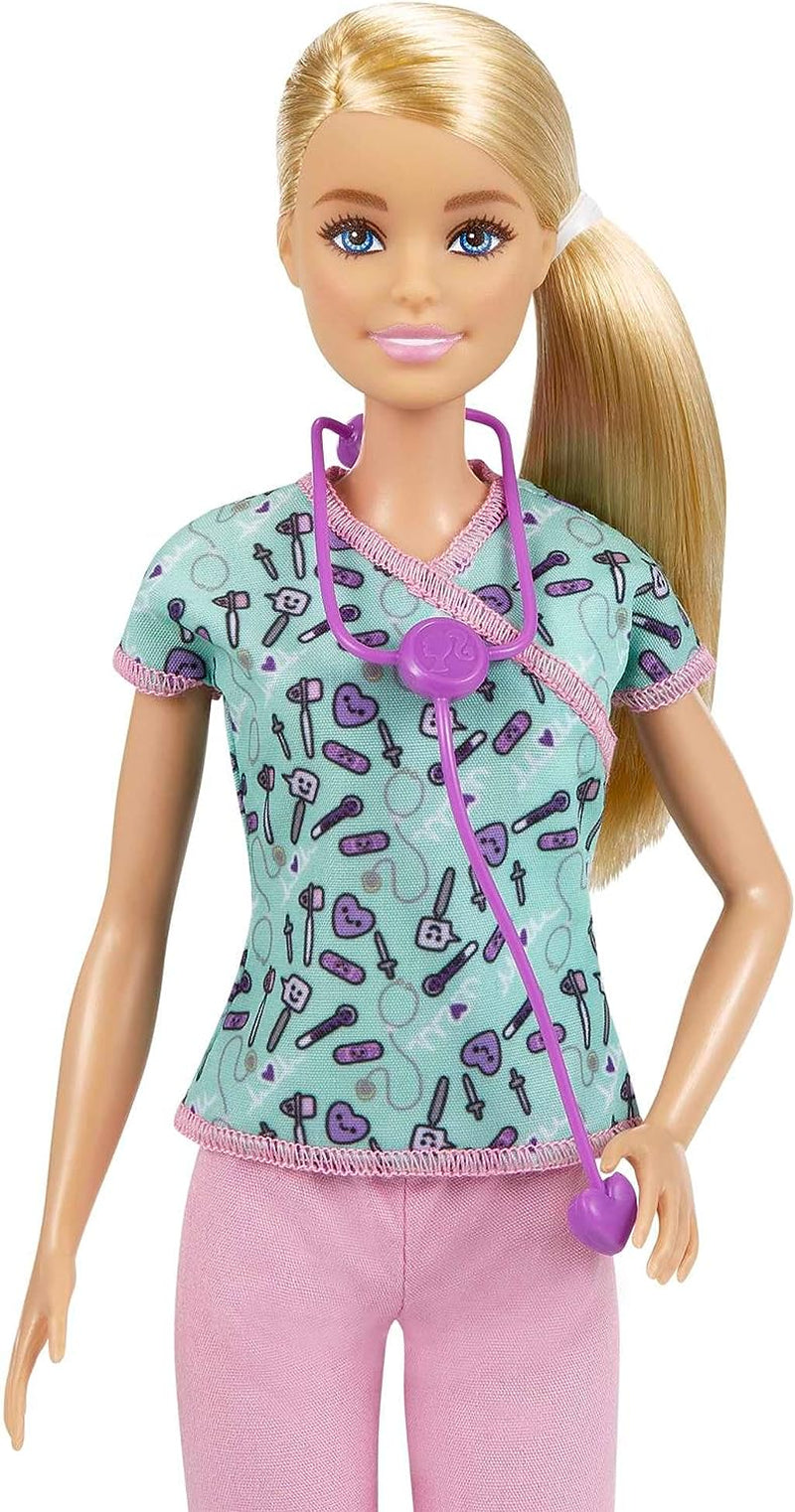 GTW39 Barbie Doll - Sjuksköterska (ca 30cm) med tryckt topp och rosa byxor, vita skor och stetoskop, bra present till barn från 3 år och uppåt