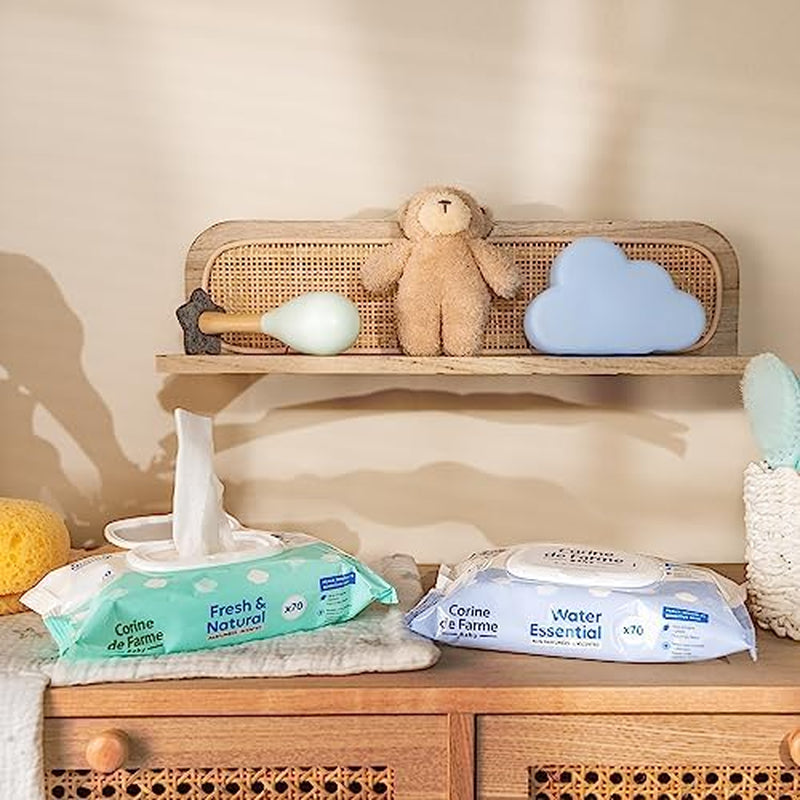 - Change Water Essential babyservetter x70 - Växtfibertoalettprodukt - 99 % ultrarenat vatten - Hygien från födseln - Återförslutningsbart lock