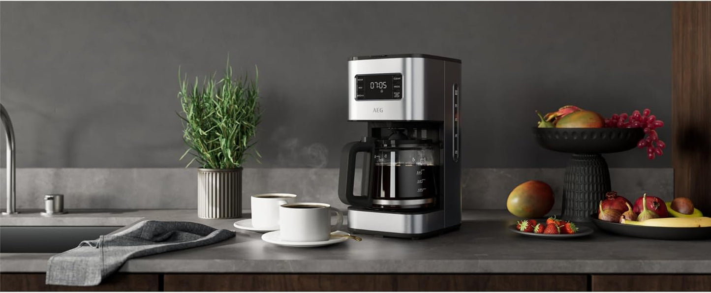 AEG Deli 5 espressomaskin, 1,5 l, programmerbar timer, varmhållningsfunktion, säkerhetsstopp, vattennivåindikator, optimal dosering, antidroppfunktion, rostfritt stål, CM5-1-6ST