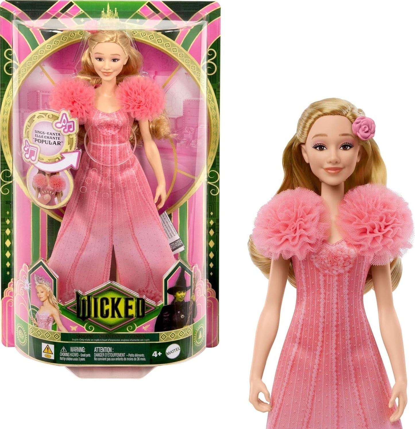 Mattel Singing Glinda Fashion Doll från Wicked och accessoarer, möbler och filminspirerad look och avtagbar outfit, sjunger "Hotly Loved", JLG49, Pink Naty Shop Dolls Default Title