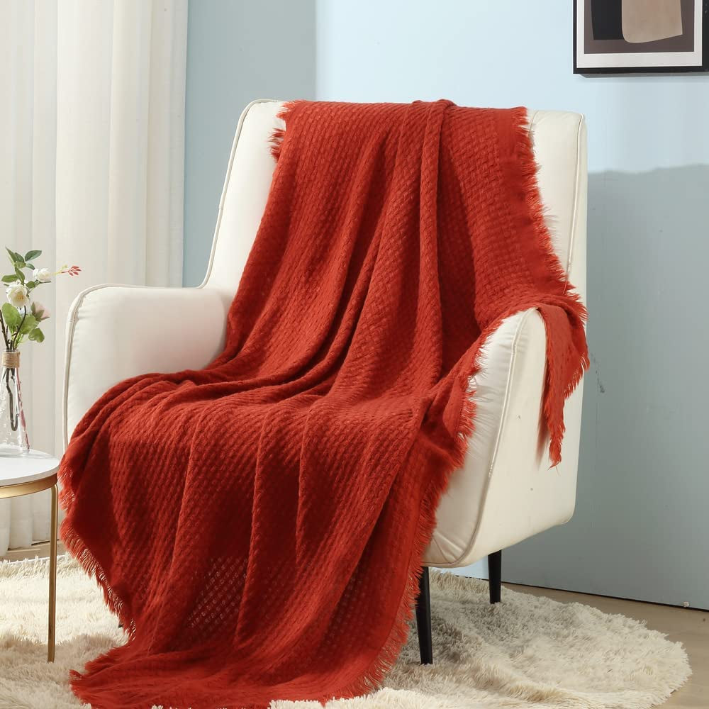 CREVENT roststickad filt för soffa Soffa Stol Säng Heminredning Mjuk Varm Mysig Lätt Vår Sommar Höst (127,8 X 152,4 cm Karamell / Brun / Bränd Orange) CREVENT sängar och filtar Orange
