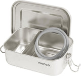 Wenco Lunchbox i rostfritt stål 2 fack Stor kapacitet 850ml Lunchbox Vattentät Diskmaskin Säker inklusive ersättningssilikonring 18,5 x 14 x 5,5 cm Silver (2-pack) Naty Shop Matförvaringslådor 650 ml