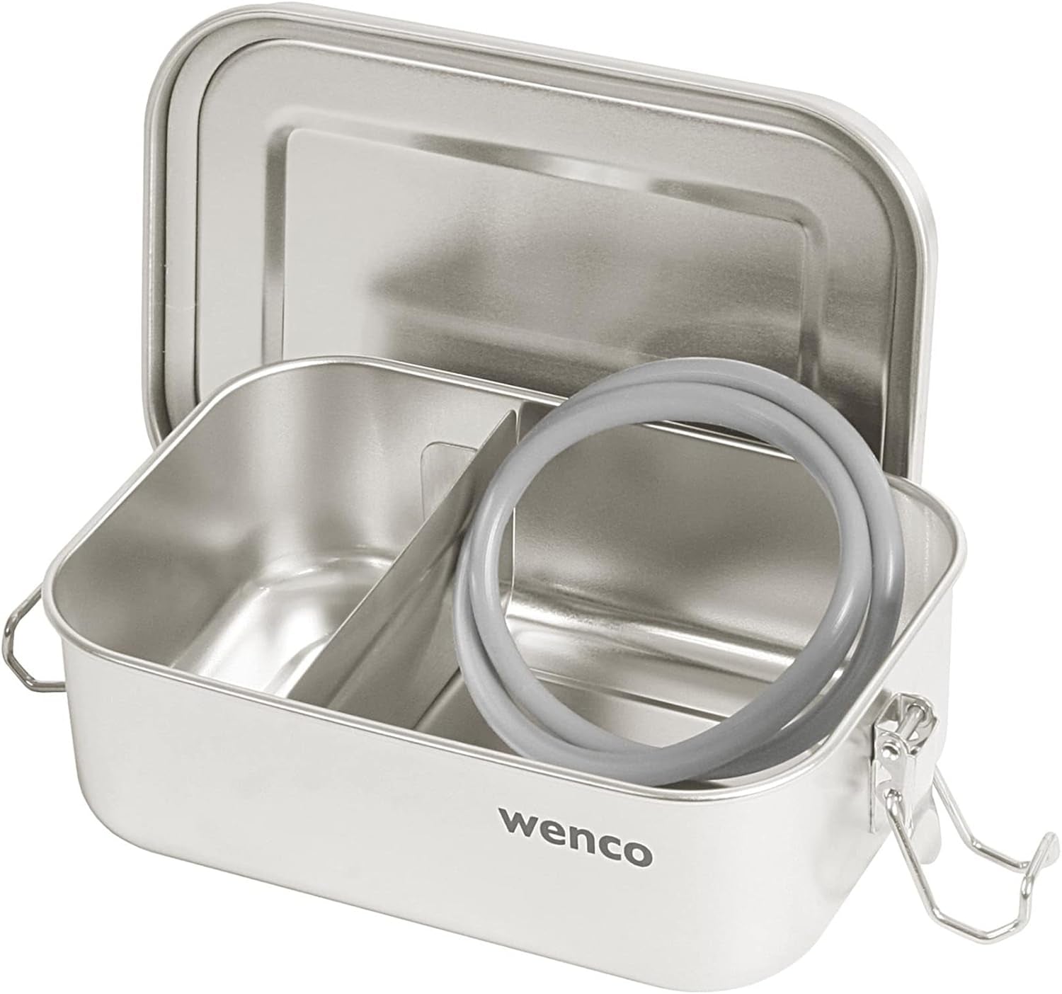 Wenco Lunchbox i rostfritt stål 2 fack Stor kapacitet 850ml Lunchbox Vattentät Diskmaskin Säker inklusive ersättningssilikonring 18,5 x 14 x 5,5 cm Silver (2-pack) Naty Shop Matförvaringslådor 650 ml