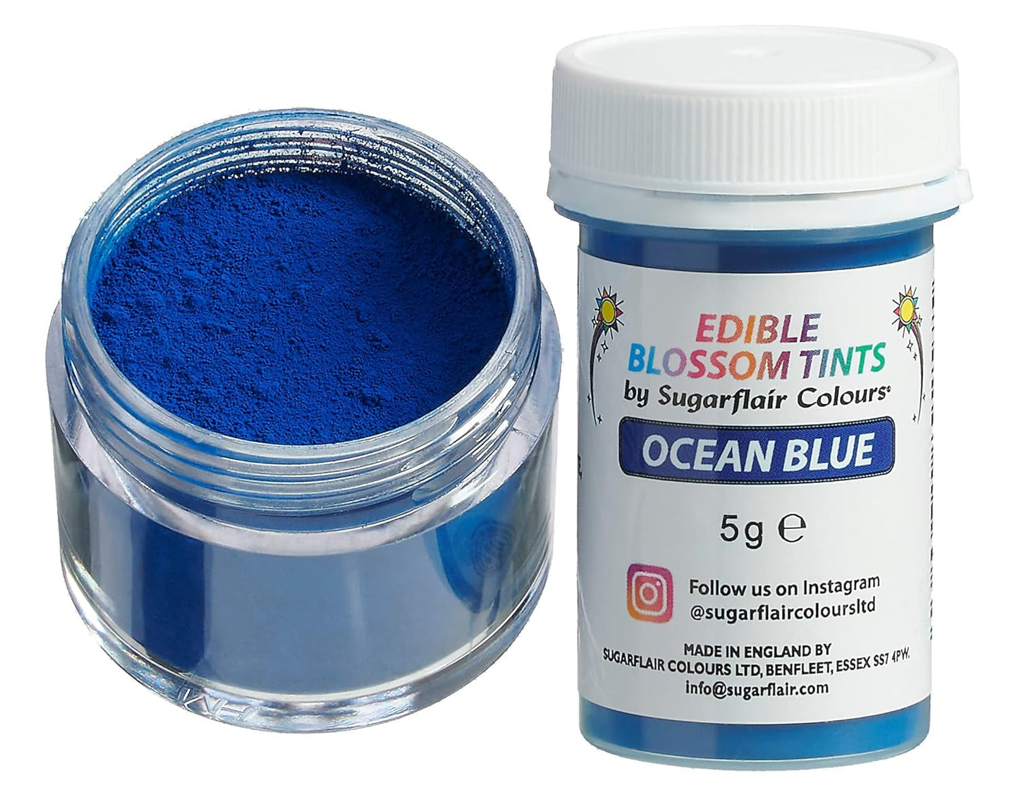 Sugarflair Blossom Tint Dust Ocean Blue - Livsmedelsfärgpulver för tårtdekorationer, fondant, glasyr, choklad, smörkräm, macarons och mer - 5G