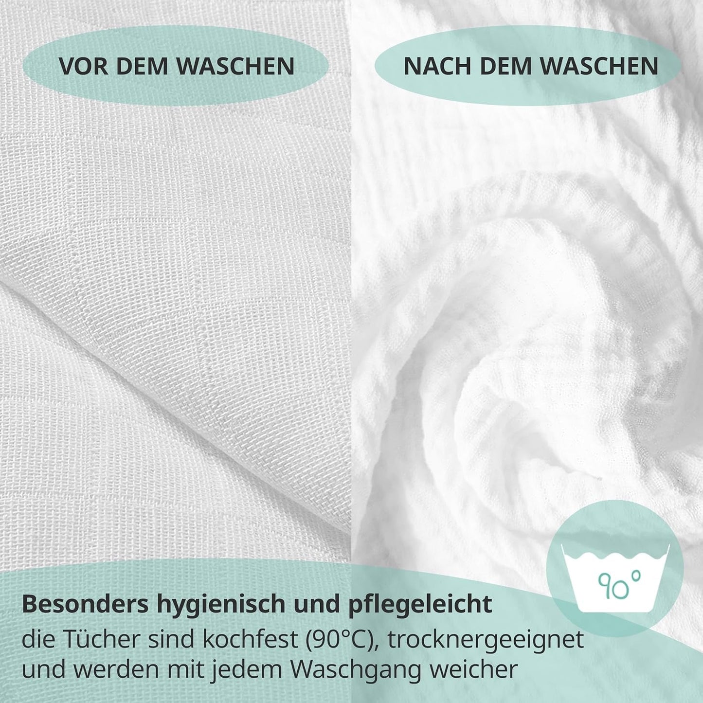 MAKIAN Muslin Squares, paket med 10, 80x80 cm, Oeko-TEX® Standard 100 Certified, 10 Premium Burp-dukar - Dubbelvävda tygrutor / Muslin Squares, Kokbeständig - Vit