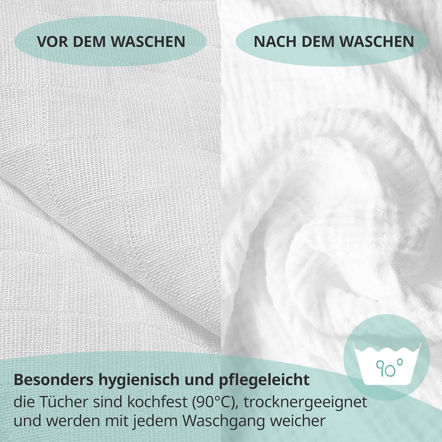 MAKIAN Muslin Squares, paket med 10, 80x80 cm, Oeko-TEX® Standard 100 Certified, 10 Premium Burp-dukar - Dubbelvävda tygrutor / Muslin Squares, Kokbeständig - Vit