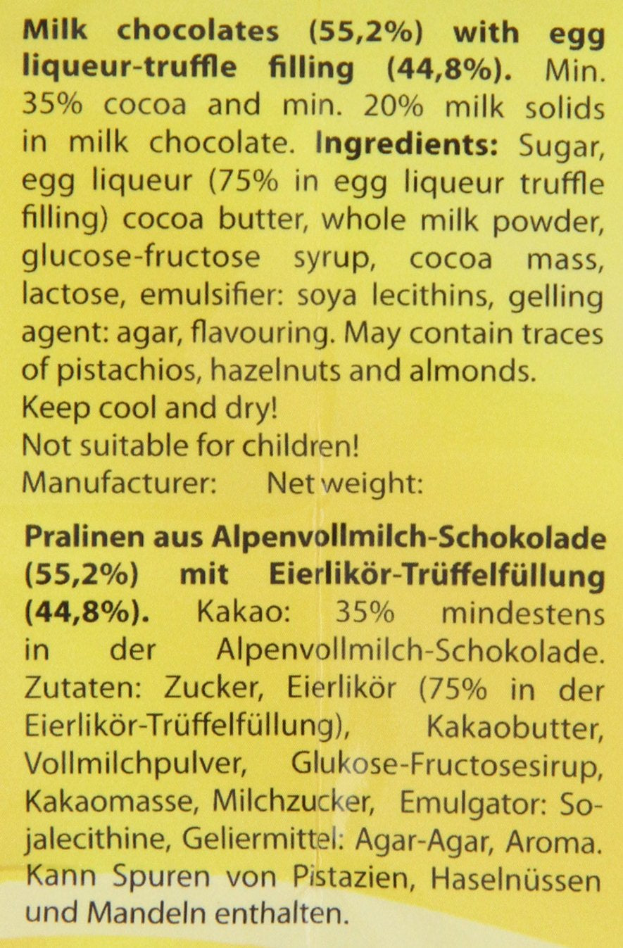 RCP Verpoorten Minis, äggnogstryffel, alpin mjölkchoklad, flytande fyllning, innehåller alkohol, bra present, 110 g (förpackning med 2)