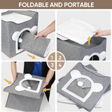 Katzenbetten für Indoor Katzen, Faltbares Katzenhaus, Katzenhöhle 2 Schicht Würfel Großer Raum Katzenbett mit Kratzbrett und Spielball, 15,8 x 15,8 x 15tum